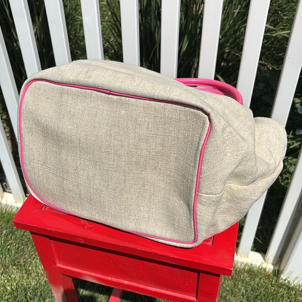 Kate Spade Linen and Hot Pink Satchel, 16” x 9” x 7”, Clean - Picture 4 of 8